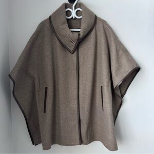 Wool and Leather Poncho Cape